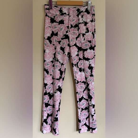 Zara| Pink & Black Rose Floral Boot Cut Straight Leg Trouser Pants Sz M - Picture 4 of 5